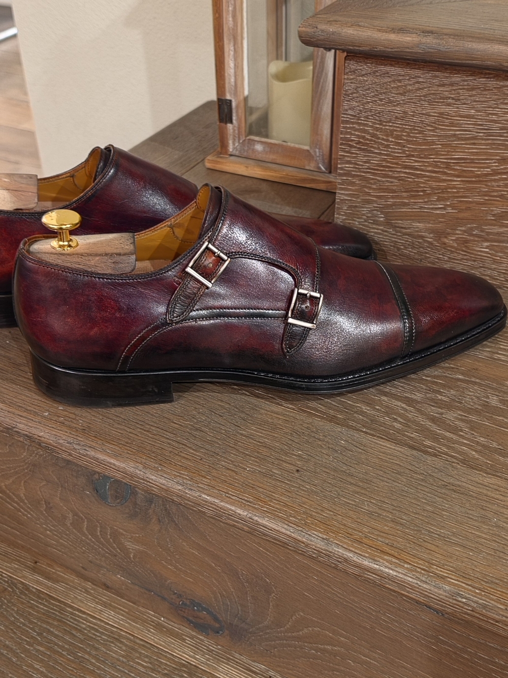 Magnanni Men's Double Monk Strap Oxfords in Deep Brown And Bunished Black - Picture 2 of 5